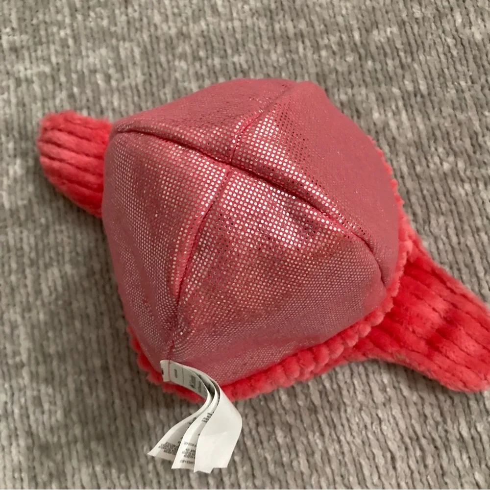 Columbia Youth S/M Fleece Ear Flap‎ Hat Pink Gray Red Pom Pom Winter Beanie